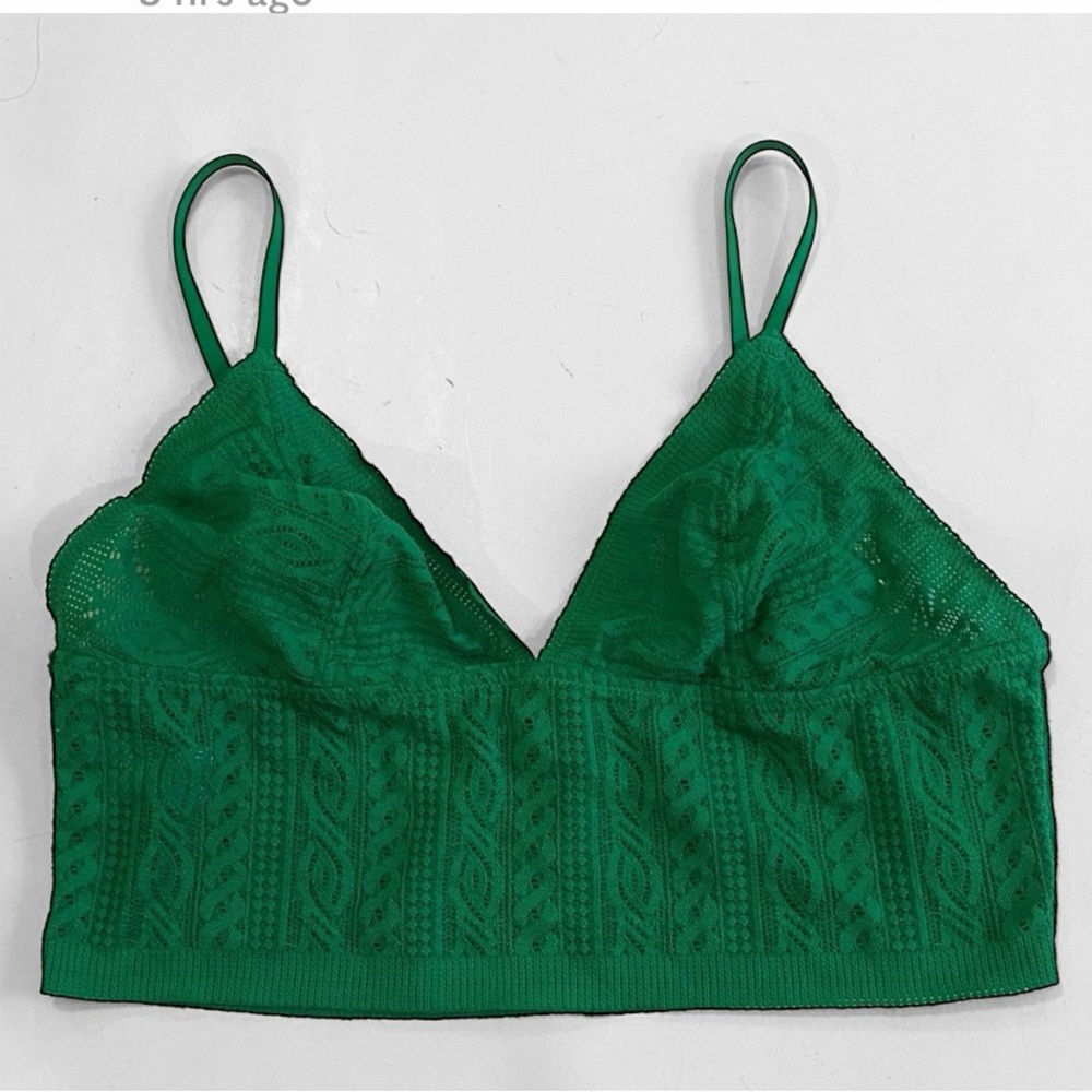 Aerie Cable Lace Longline Bralette Size Medium Emerald Green - Picture 2 of 11